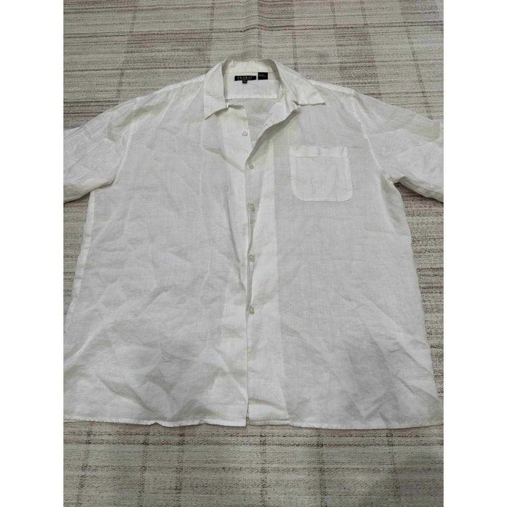 Pronti Men's Shirt XXL White Linen Wedding Beach Vacation Resort Hawaiian Casual